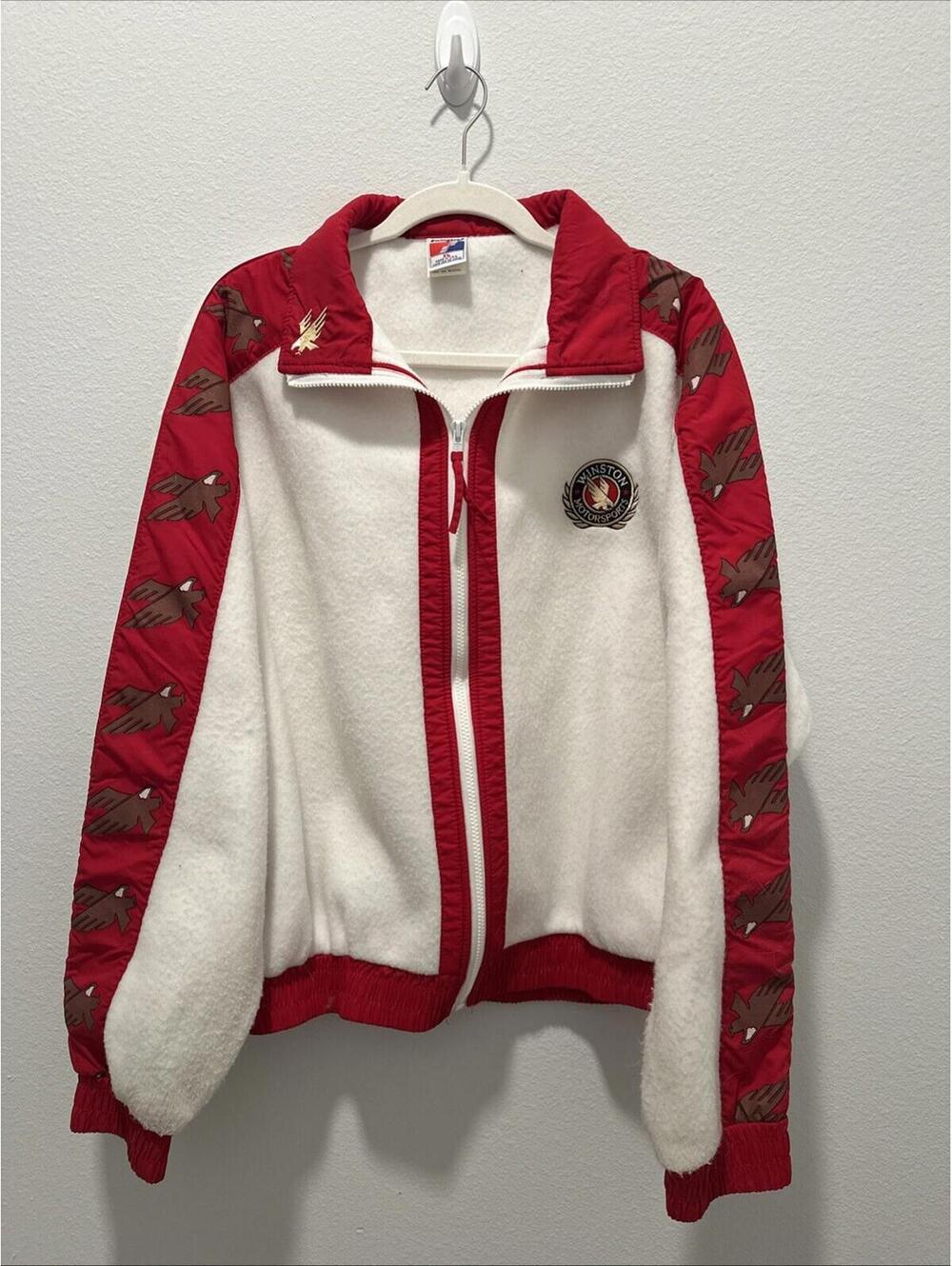 VTG Winston Cup NASCAR Swingster Polar Fleece Full Zip Jacket SZ XL White Red